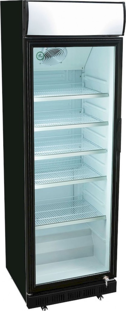 volgens scherm Reden Husky, zwarte display glasdeur koelkast met verlichting, inhoud 360 liter,  afsluitbare deur, geventileerd - Beuk Horeca