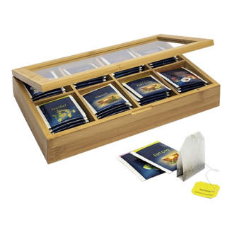 Westmark Theedoos 8 vaks hout en glas met magneetsluiting
