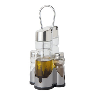 RVS ProSup Menage 4-delig, peper, zout, olie, azijn & glas