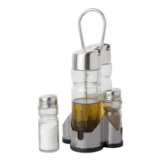 RVS ProSup Menage 4-delig, peper, zout, olie, azijn & glas