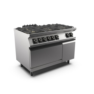 Mareno m1-700 gasfornuis 6 branders & gn 2/1 elektrische oven - 120cm