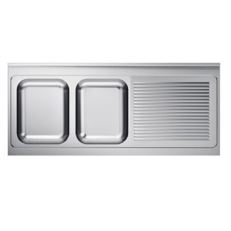 Gastro-inox RVS spoeltafelwerkblad (L) - 2 spoelbakken 1600x700x40mm