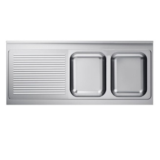 Gastro-inox RVS spoeltafelwerkblad (R) - 2 spoelbakken 1600x700x40mm