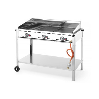 Hendi Green Fire met 3 branders, Profi Line, Uitgerust met een onderplateau en wielen., 17,4kW, 1078x612x(H)825mm