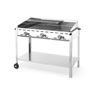 Hendi Green Fire met 3 branders, Profi Line, Uitgerust met een onderplateau en wielen., 17,4kW, 1078x612x(H)825mm