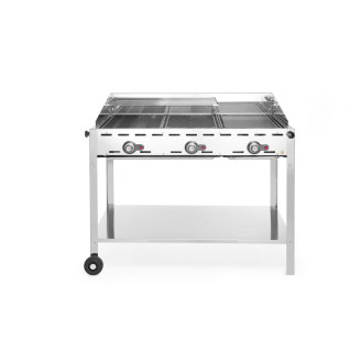Hendi Green Fire met 3 branders, Profi Line, Uitgerust met een onderplateau en wielen., 17,4kW, 1078x612x(H)825mm