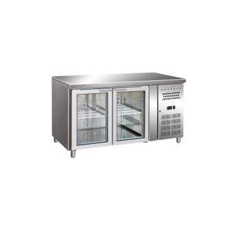 Gastro-Inox RVS GN koelwerkbank met 2 glasdeuren, geforceerd gekoeld