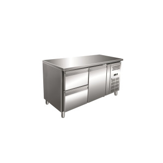 Gastro-Inox RVS GN koelwerkbank met 1 deur en 2 laden, geforceerd gekoeld