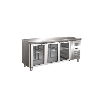 Gastro-Inox RVS GN koelwerkbank met 3 glasdeuren, geforceerd gekoeld