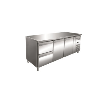 Gastro-Inox RVS GN koelwerkbank met 2 deuren en 2 laden, geforceerd gekoeld