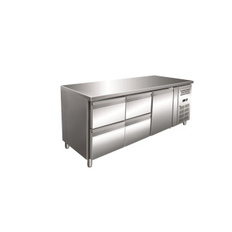 Gastro-Inox RVS GN koelwerkbank met 1 deur en 4 laden, geforceerd gekoeld