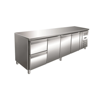 Gastro-Inox RVS GN koelwerkbank met 3 deuren en 2 laden