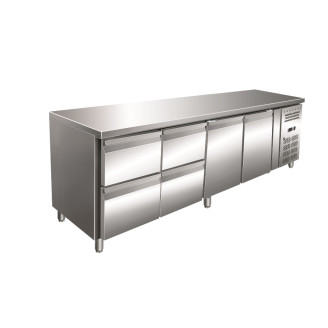 Gastro-Inox RVS GN koelwerkbank met 2 deuren en 4 laden, geforceerd gekoeld
