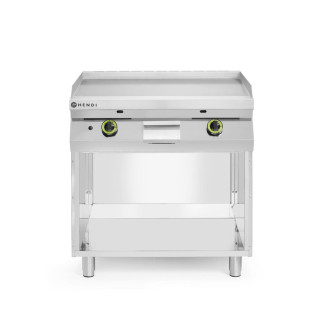 Hendi Gladde gasgrillplaat gemonteerd op een onderkast, gesloten aan drie zijden, Kitchen Line, 10kW, 800x700x(H)900mm