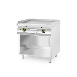 Hendi Gladde gasgrillplaat gemonteerd op een onderkast, gesloten aan drie zijden, Kitchen Line, 10kW, 800x700x(H)900mm