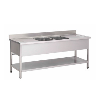 Gastro-inox RVS spoelwerktafel met 2 spoelbakken (M) 1200x600x880mm