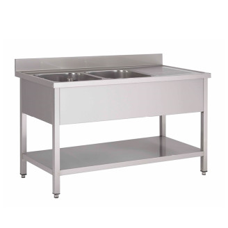 Gastro-inox RVS spoelwerktafel met 2 spoelbakken (L) 2000x600x880mm