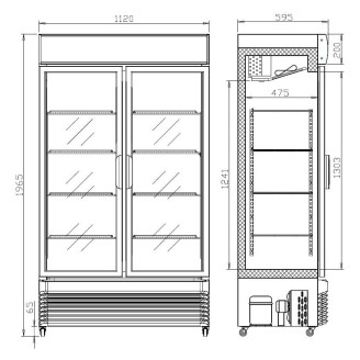 Combisteel koelkast schuif glasdeuren 750l zwart