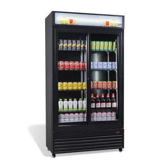 Combisteel - koelkast schuif glasdeuren 780l Zwart