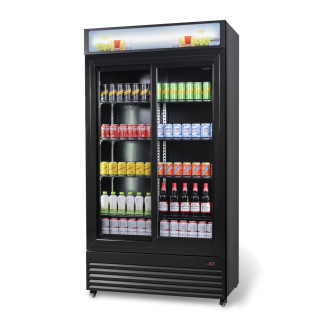 Combisteel - koelkast schuif glasdeuren 780l Zwart