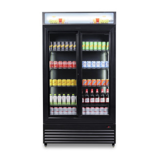 Combisteel - koelkast schuif glasdeuren 780l Zwart