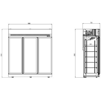 Combisteel Koelkast - 3 deurs, glas - 1530 liter
