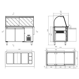 Combisteel 700 koelwerkbank glas recht 2 deuren