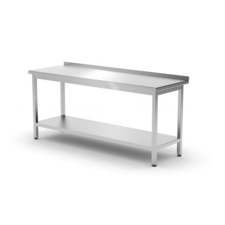 Hendi muurwerktafel met opstaande rand en schap - 600 mm diep, Kitchen Line, 1800x600x(H)850mm