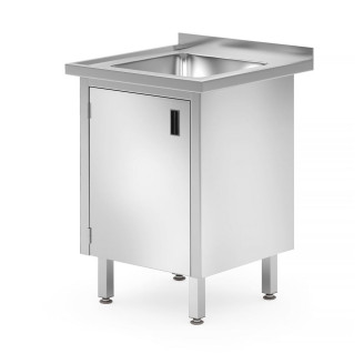 Hendi enkele spoeltafel met kast - gelast, diepte: 600 mm., Profi Line, 600x600x(H)850mm