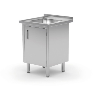 Hendi Spoeltafel, gelast, met kast draaideur 600x700x(H)850mm
