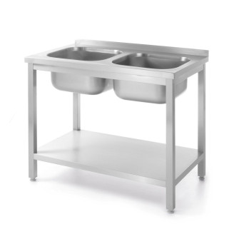 Hendi dubbele spoeltafel met schap Budget Line &ndash; geschroefd, Budget Line, Twee wasbakken, 1000x600x(H)850mm