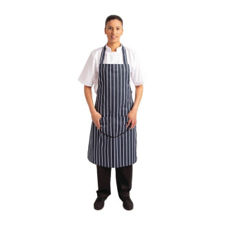 Whites halterschort blauw-wit gestreept met zak