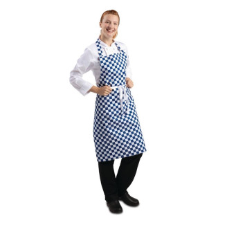 Whites halterschort blauw-wit geblokt