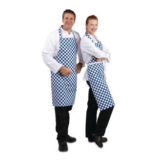 Whites halterschort blauw-wit geblokt