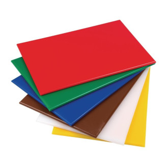 Hygiplas set van 6 HDPE snijplanken met rek (h)x455(b)x305(d)mm
