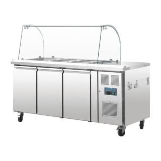 Polar RVS saladette - CT394 - 3 deuren - glasopbouw