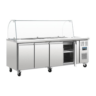 Polar RVS saladette - CT395 - 4 deuren - glasopbouw