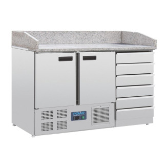 Polar RVS pizzawerkbank - CT425 - 2 deuren, deeglades - marmerblad