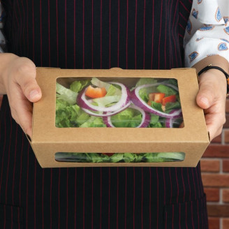 Fiesta Compostable saladebakken met PLA venster (200 stuks)