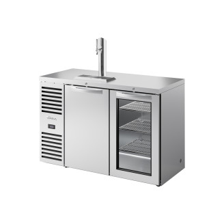 True 2-deurs fustkoeler met 1 tap en glazen deur - 550L - RVS