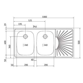 Franke buffetblad SUN-LINE, zonnestraal design, bak links, SU-SB100-2