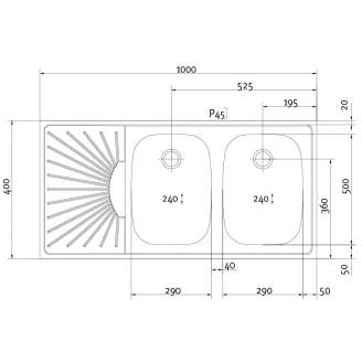 Franke buffetblad SUN-LINE, zonnestraal design, bak rechts, SU-SB100-2