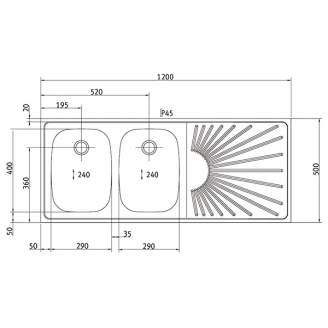 Franke buffetblad SUN-LINE, zonnestraal design, bak links, SU-SB120-2