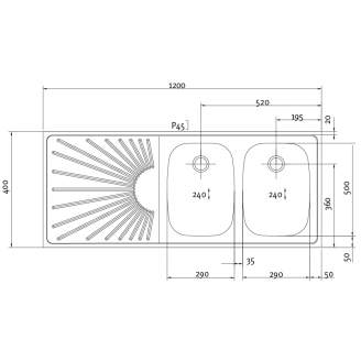 Franke buffetblad SUN-LINE, zonnestraal design, bak rechts, SU-SB120-2