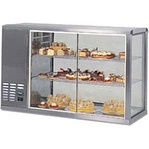 Gamko koelvitrine hoog model AV/MS131H, Consumentzijde: vaste ruit, Personeelszijde: schuifruiten, machine links