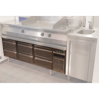 Gastronorm koelwerkbank, laag onderbouwmodel, 6 laden, UB 3-46