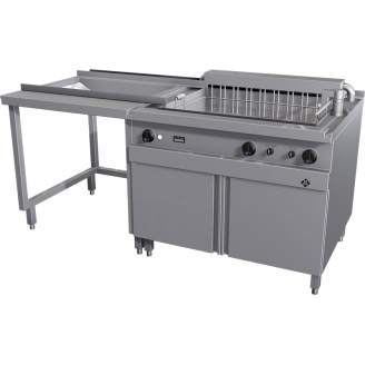 MKN elektrische bulk friteuse, kantelmotor rechts, uitleksysteem links