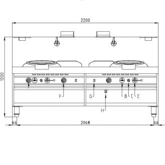 Nayati woktafel - NGKB 22-125, 2 wokbranders Turbo wok
