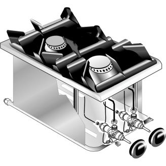 Gastro-inox roeder drop-in gas kooktoestel 2 branders 40cm 9kw