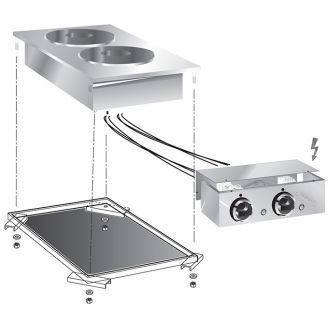 Gastro-inox roeder 2-plaats drop-in elektrische kookplaat 40cm met aansluitblok